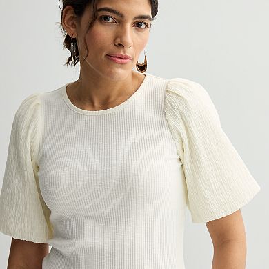 Women's Nine West Ribbed Top with Textured Sleeves