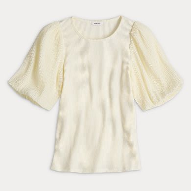 Women's Nine West Ribbed Top with Textured Sleeves