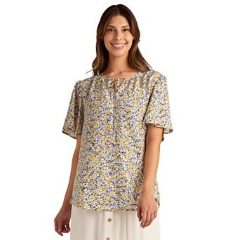 Women's AB Studio Print Flutter Sleeve Peasant Top