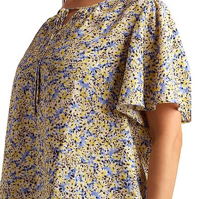 Women's AB Studio Print Flutter Sleeve Peasant Top