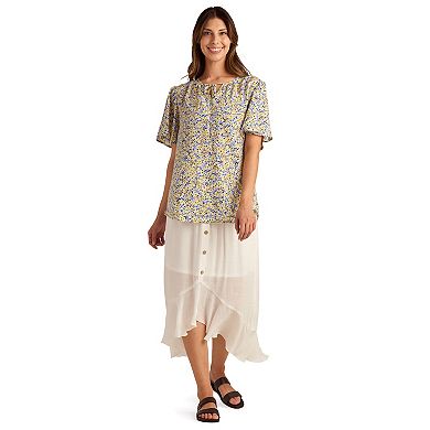Women's AB Studio Print Flutter Sleeve Peasant Top