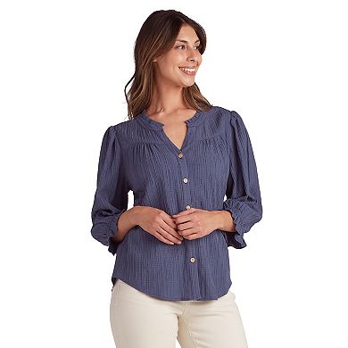 Women's AB Studio Button Front Ruffle Neck Top