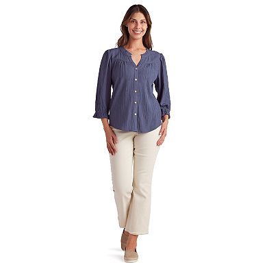 Women's AB Studio Button Front Ruffle Neck Top
