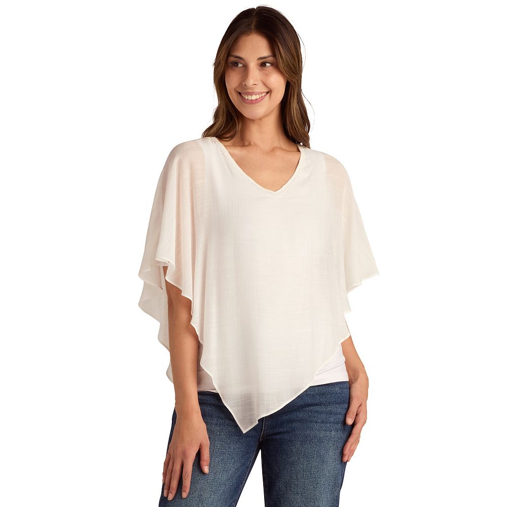 Unique Bargains Women's Plus Size Lace Blouse Sheer Elastic Cuff Layer Cross V Neck Tops 1x White