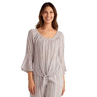 Women's AB Studio Off Shoulder Tie Front Bell Sleeve Top