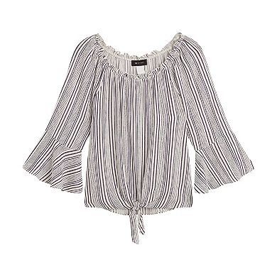 Women's AB Studio Off Shoulder Tie Front Bell Sleeve Top