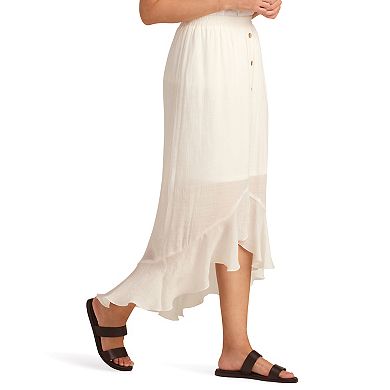 Women's AB Studio Pull On High-Low Faux Button Front Ruffle Hem Skirt