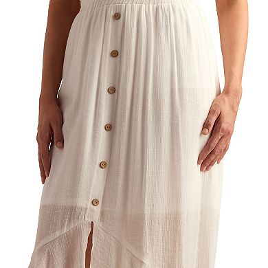 Women's AB Studio Pull On High-Low Faux Button Front Ruffle Hem Skirt