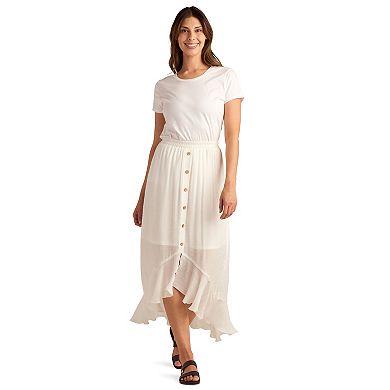 Women's AB Studio Pull On High-Low Faux Button Front Ruffle Hem Skirt