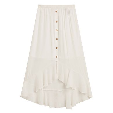 Women's AB Studio Pull On High-Low Faux Button Front Ruffle Hem Skirt