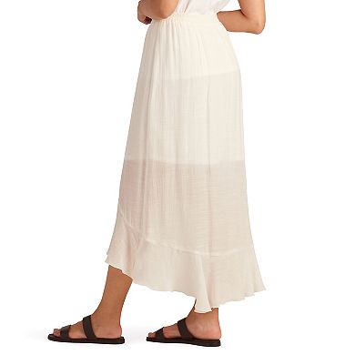 Women's AB Studio Pull On High-Low Faux Button Front Ruffle Hem Skirt
