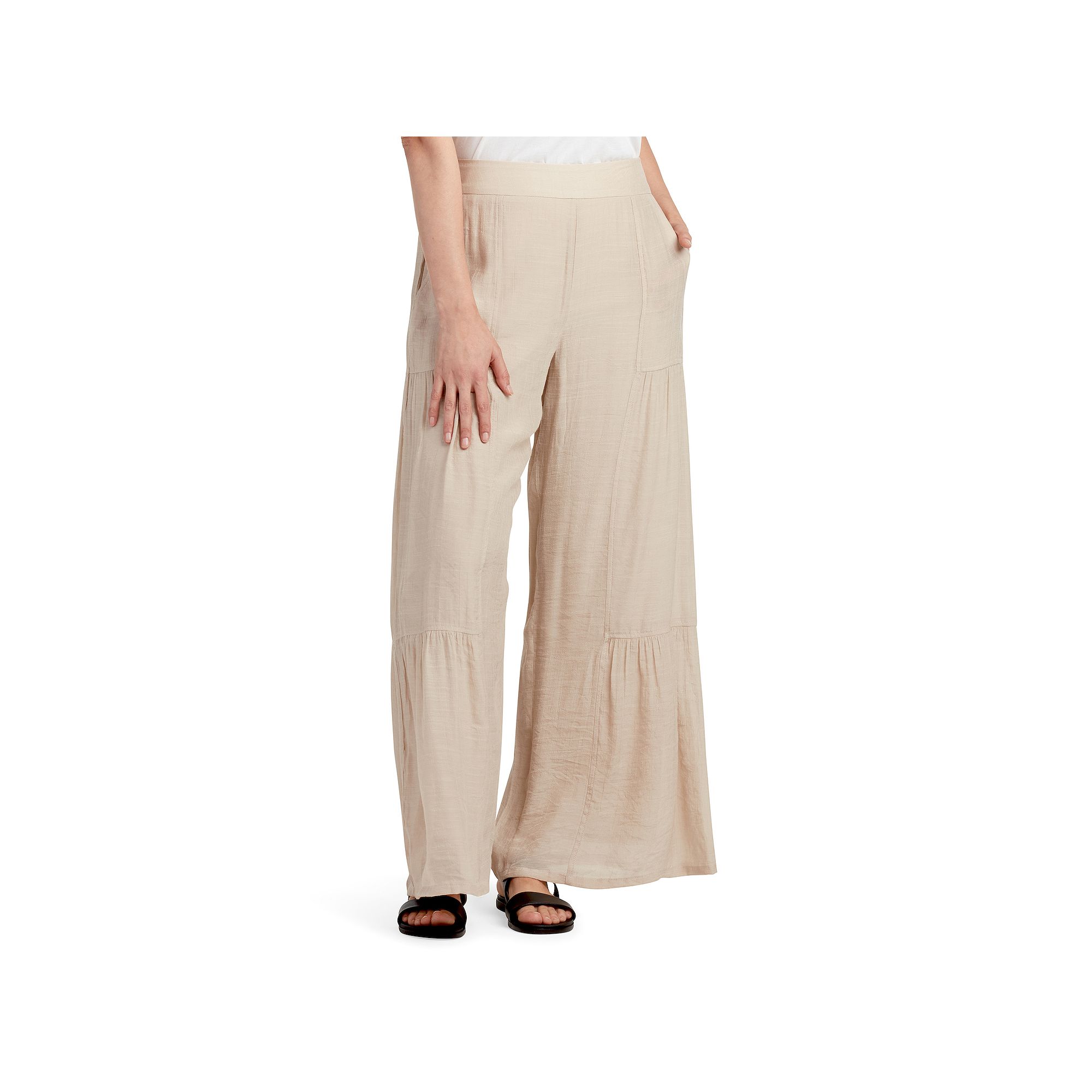 Womens AB Studio Pull-On Tiered Wide Leg Pants, Size: Small, Brown