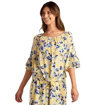 Women's AB Studio Flounce Sleeve Tie Hem Peasant Top