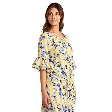 Women's AB Studio Flounce Sleeve Tie Hem Peasant Top