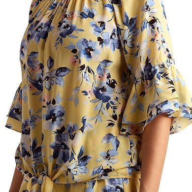 Women's AB Studio Flounce Sleeve Tie Hem Peasant Top