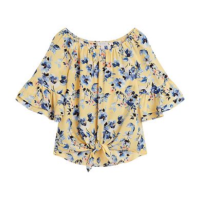 Women's AB Studio Flounce Sleeve Tie Hem Peasant Top