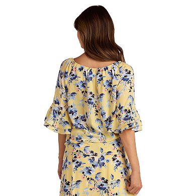 Women's AB Studio Flounce Sleeve Tie Hem Peasant Top