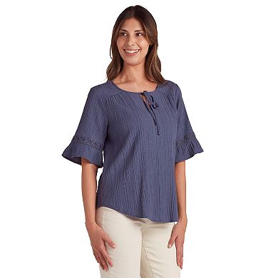 Women's AB Studio Elbow Sleeve With Tie Neck Top