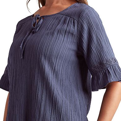 Women's AB Studio Elbow Sleeve With Tie Neck Top