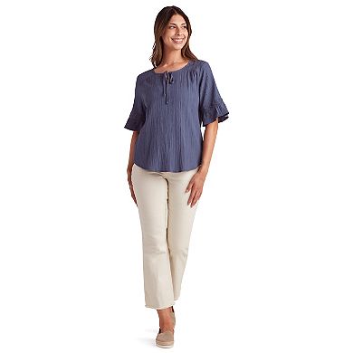Women's AB Studio Elbow Sleeve With Tie Neck Top
