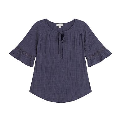 Women's AB Studio Elbow Sleeve With Tie Neck Top