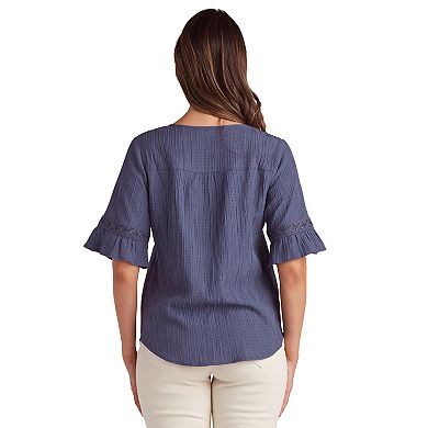 Women's AB Studio Elbow Sleeve With Tie Neck Top