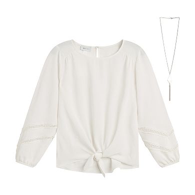 Women's AB Studio Tie Front Top with Necklace