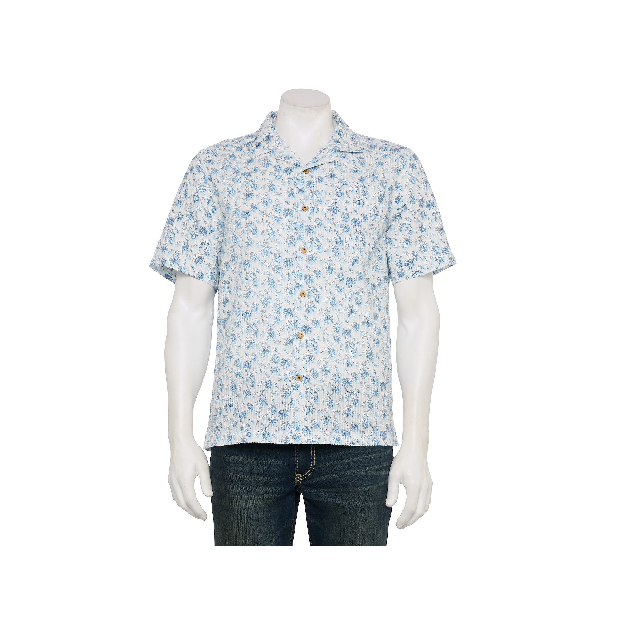 Mens Tricots St Raphael Short Sleeve Seersucker Shirt, Size: Medium, Blue 