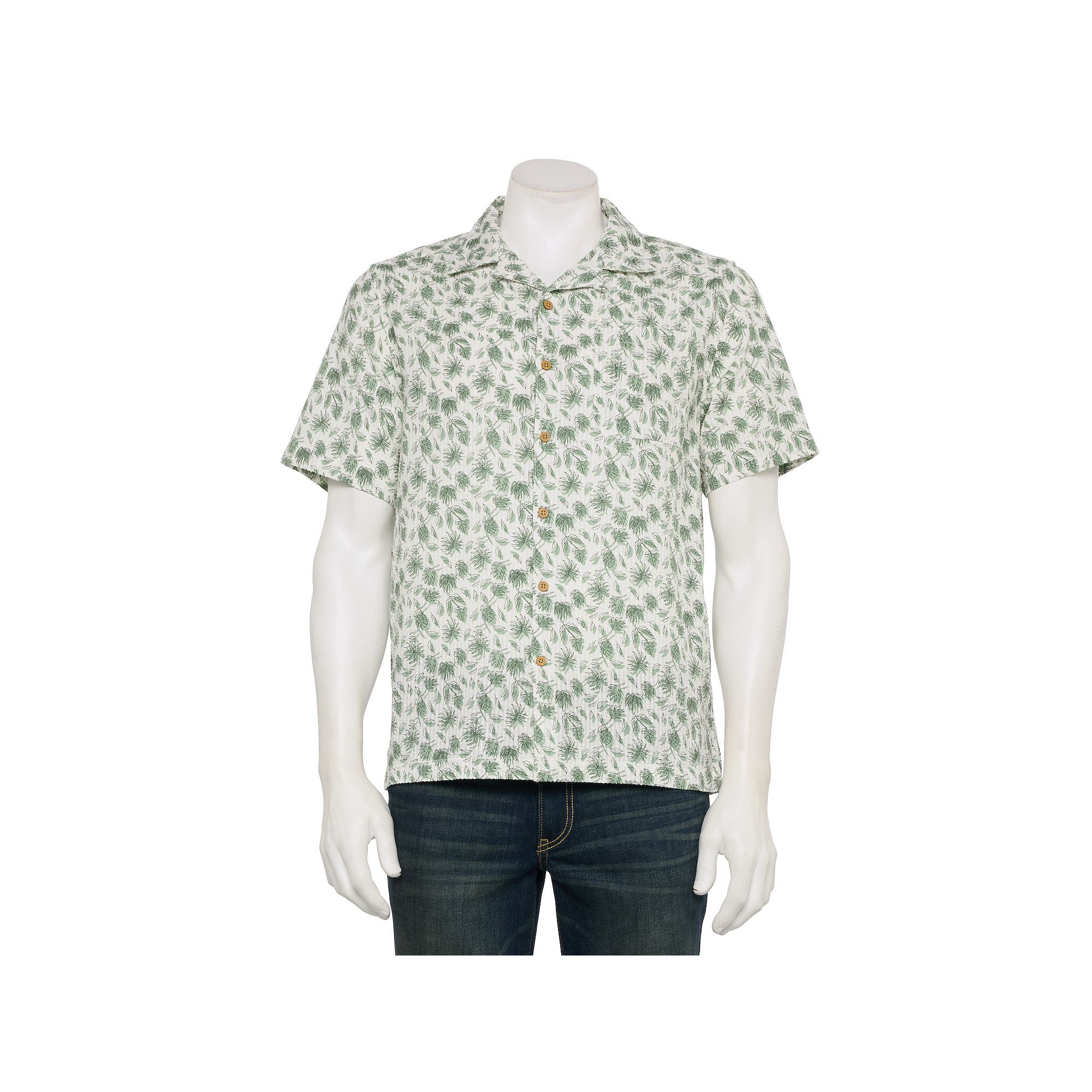 Mens Tricots St Raphael Short Sleeve Seersucker Shirt, Size: Medium, Green