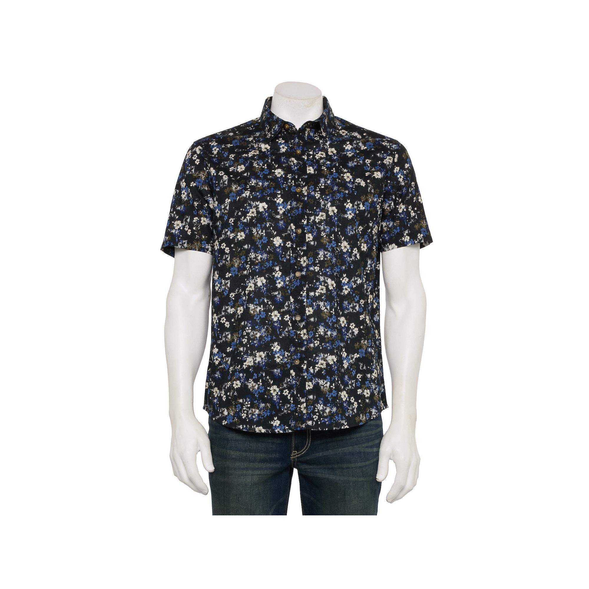 Mens Tricots St Raphael Short Sleeve Floral Shirt, Size: Medium, Black Flo