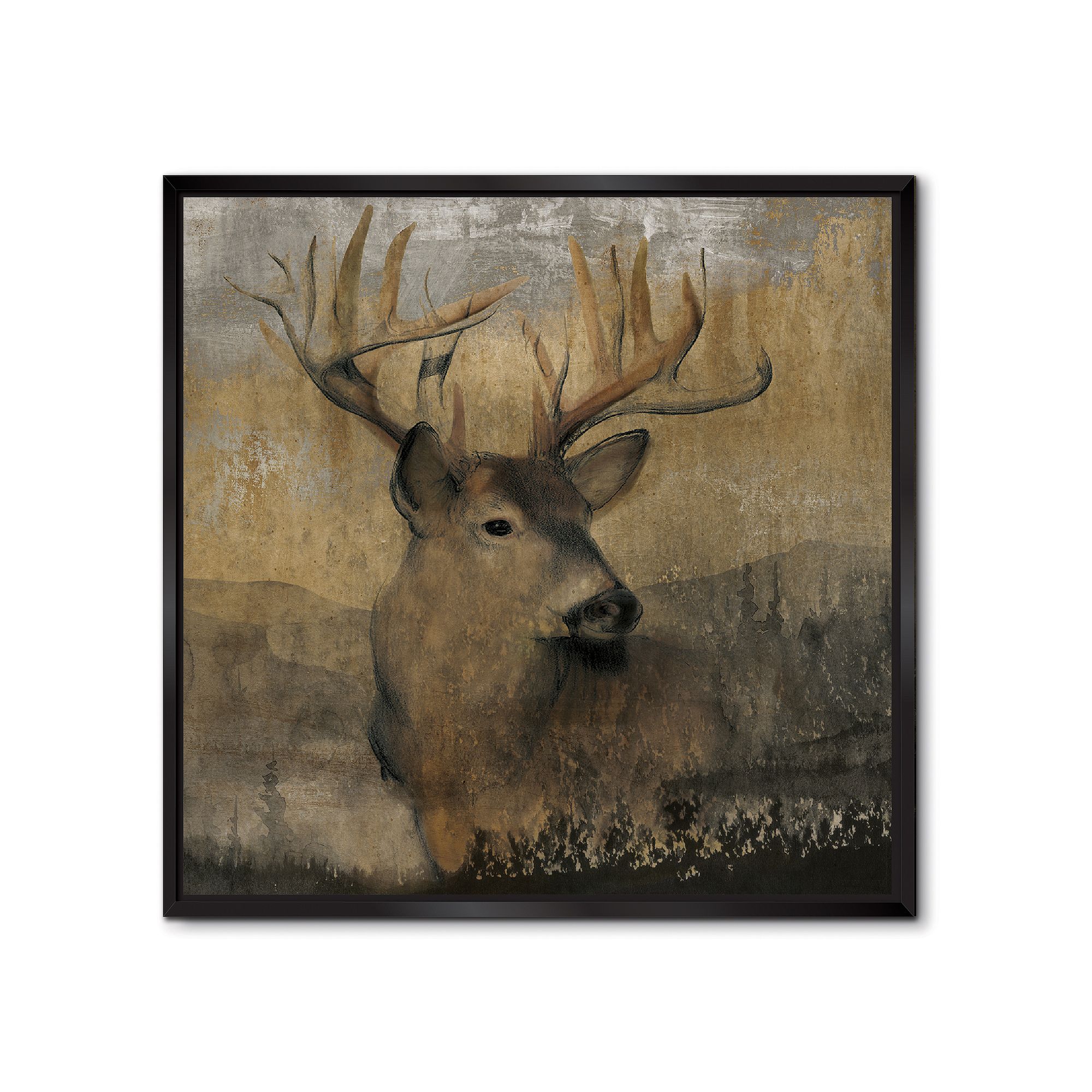COURTSIDE MARKET Forest Deer Framed Canvas Wall Art, Multi Color