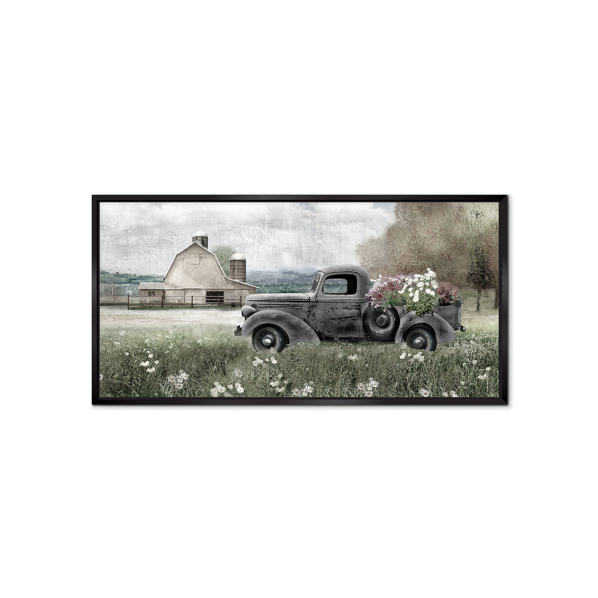 COURTSIDE MARKET Farm Blue Truck Framed Canvas Wall Art, Multi Color