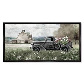 COURTSIDE MARKET Farm Blue Truck Framed Canvas Wall Art