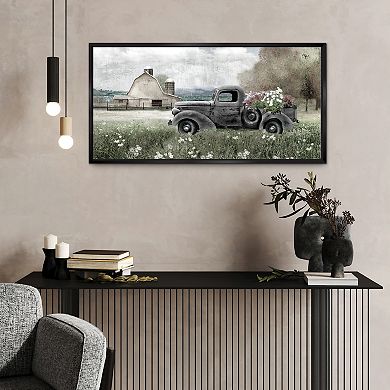 COURTSIDE MARKET Farm Blue Truck Framed Canvas Wall Art