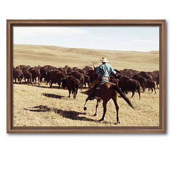 COURTSIDE MARKET Bison Roundup Framed Canvas Wall Art