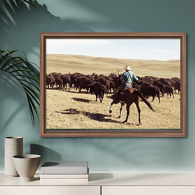 COURTSIDE MARKET Bison Roundup Framed Canvas Wall Art