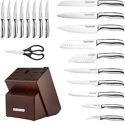 Zulay Kitchen 20 Piece Stainless Steel Knife Set With Block And