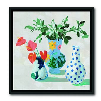 COURTSIDE MARKET Bungalow Vases Green Framed Canvas Wall Art