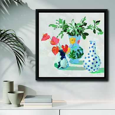 COURTSIDE MARKET Bungalow Vases Green Framed Canvas Wall Art