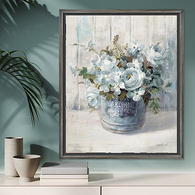 COURTSIDE MARKET Garden Blooms I Blue Framed Canvas Wall Art