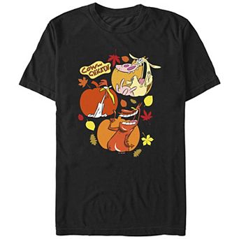 Men's Cow And Chicken Autumn Pumpkins Graphic Tee