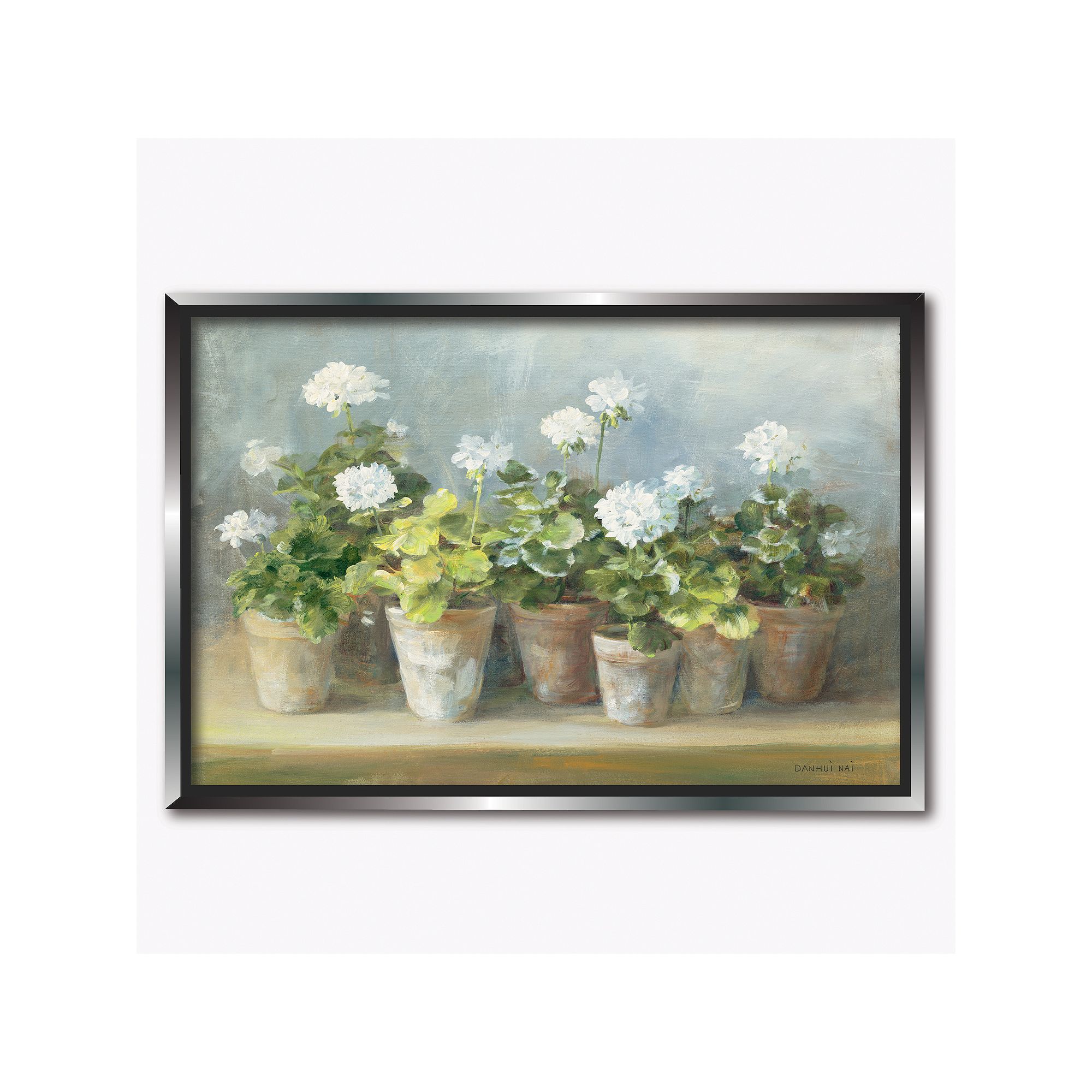 COURTSIDE MARKET White Geraniums Framed Canvas Wall Art, Multi Color