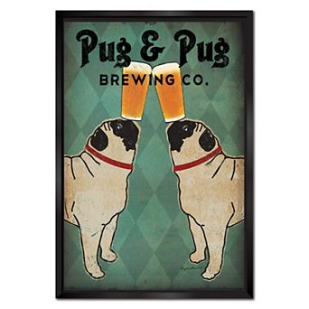 COURTSIDE MARKET Pug & Pug Brewing Framed Canvas Wall Art