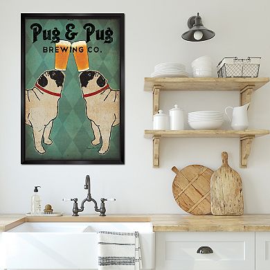 COURTSIDE MARKET Pug & Pug Brewing Framed Canvas Wall Art