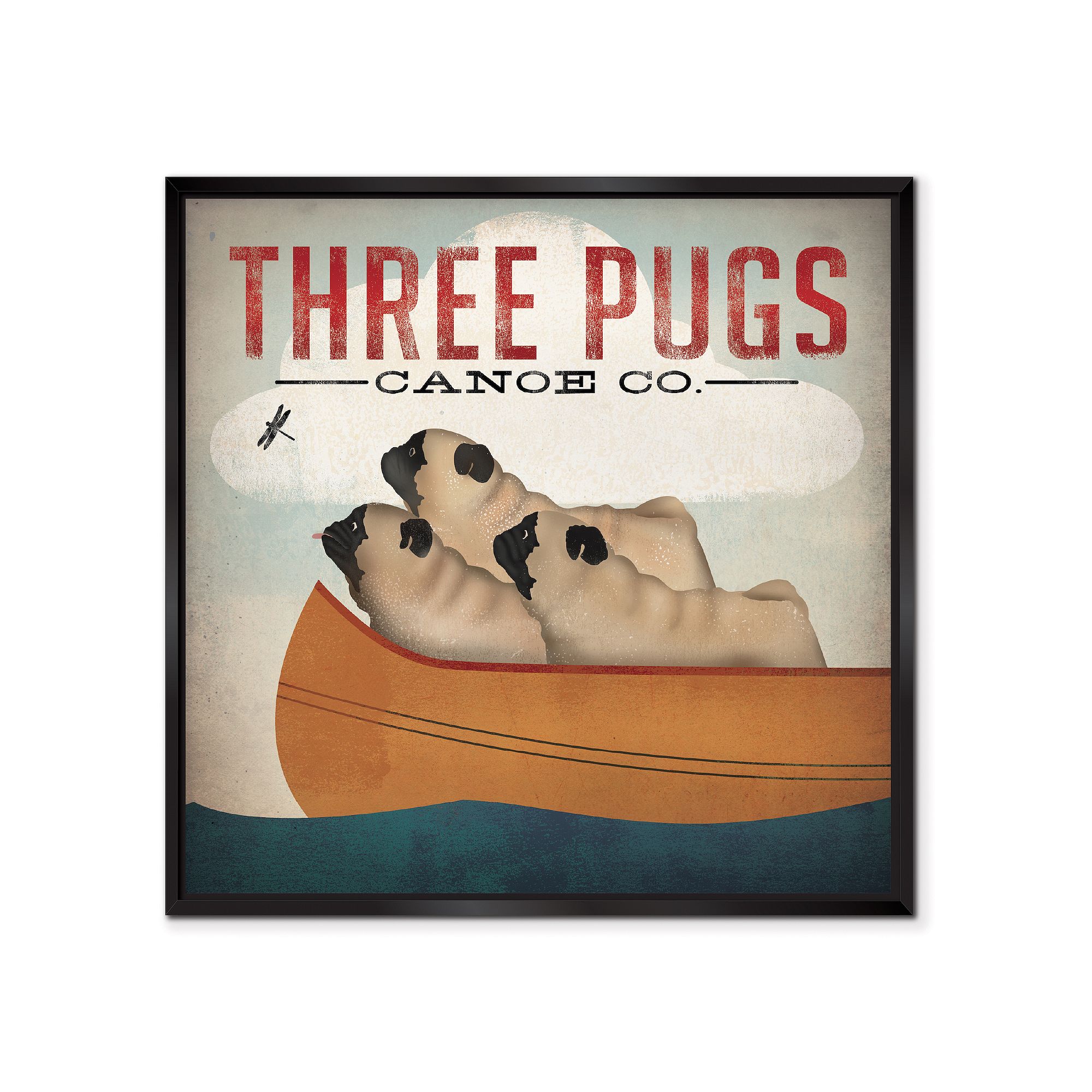 COURTSIDE MARKET Three Pugs Canoe Co. Framed Canvas Wall Art, Multi Color