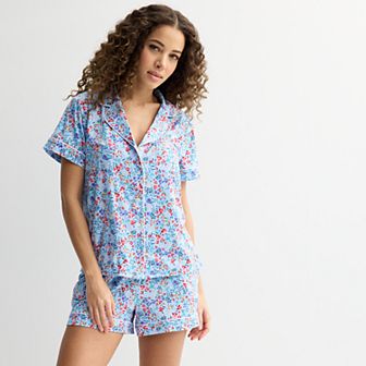 Women's Draper James 2 pc Short Sleeve Notch Pajama Top & Pajama Shorts Set