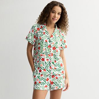 Women's Draper James 2 pc Short Sleeve Notch Pajama Top & Pajama Shorts Set