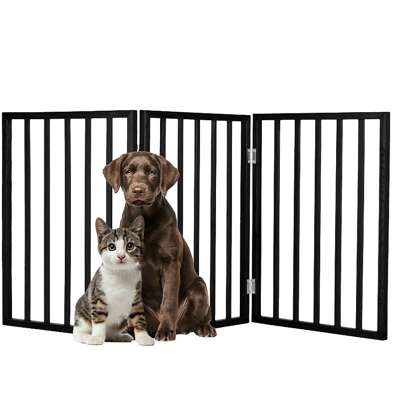 Pet Adobe 3-Panel Indoor Foldable Pet Gate 54 in-Wide, Black, Small, Black / Black