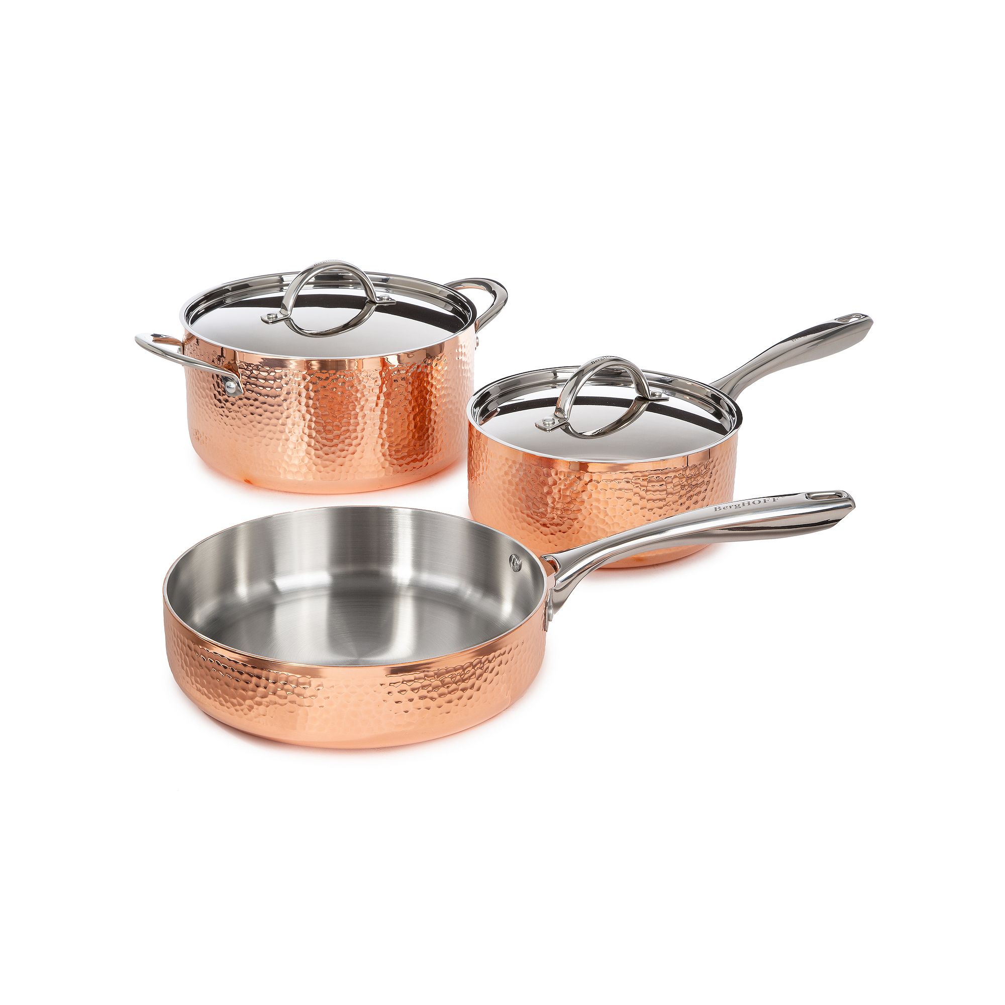 BergHOFF Vintage 5 pc Tri-Ply Hammered Copper Cookware Set with Lids, Beige