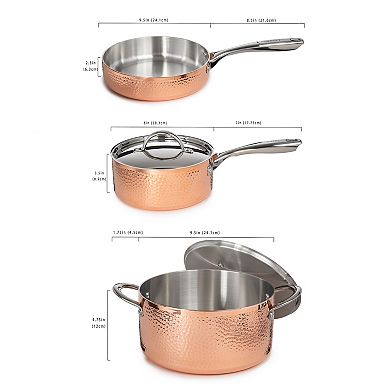 BergHOFF Vintage 5 pc Tri-Ply Hammered Copper Cookware Set with Lids